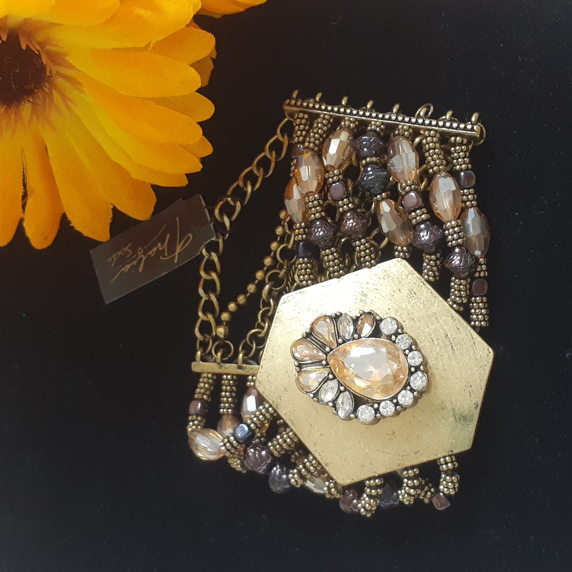 Thalia Sodi Antiqued Gold Boho Beaded Bracelet Nwot 14$